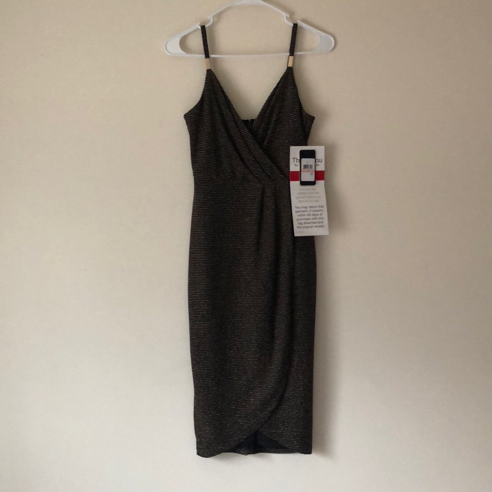Gold and black wrap dress